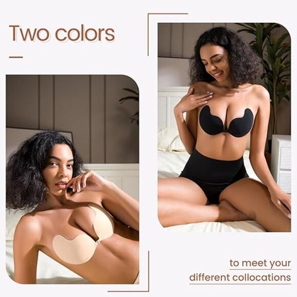 Sticky Bra Backless Strapless Invisible Push Up 2pc Reusable Nipple Cover Sz C - Picture 6 of 10